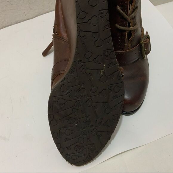 Fossil Charlene Ankle Boots Womens Size 7.5 Brown  Leather Lace Up Buckle Wedge - Picture 9 of 16